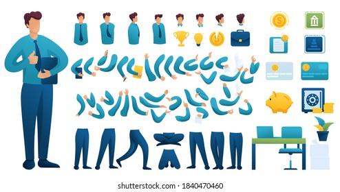 Constructor for creating a Businessman N 5. Create your own Businessman character with a Set of hands and feet. Flat 2D vector illustration.