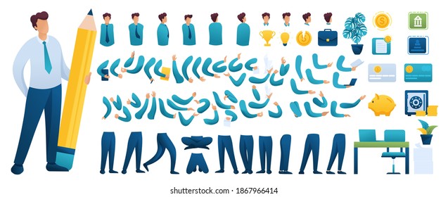 Constructor for creating a Businessman N11. Create your own Businessman character with a Set of hands and feet. Flat 2D characters.