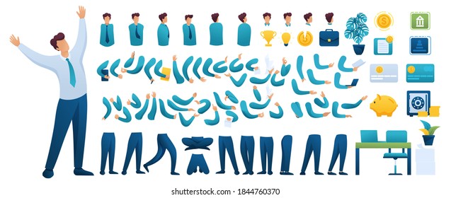 Constructor for creating a Businessman N9. Create your own Businessman character with a Set of hands and feet. Flat 2D characters.