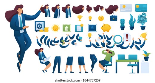 Constructor for creating a Businesswoman. Create your own Businesswoman character with a Set of hands and feet. Flat 2D vector illustration N2.