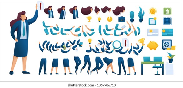 Constructor for creating a Businesswoman . Create your own Businessman character with a Set of hands and feet. Flat 2D characters