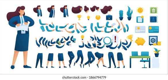 Constructor for creating a Businesswoman N10. Create your own Businessman character with a Set of hands and feet. Flat 2D characters