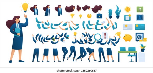 Constructor for creating a Businesswoman N11. Create your own Businessman character with a Set of hands and feet. Flat 2D characters
