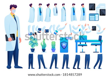 Constructor for creating a doctor N 2. Create your own doctor character with a Set of hands and feet. Flat 2D vector illustration.