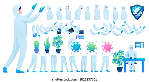 Constructor for creating a doctor in protective suit N 2. Create your own doctor to fight the epidemic. Flat 2D vector illustration.