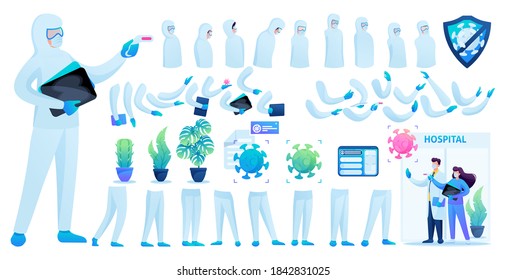 Constructor for creating a doctor in protective suit. Create your own doctor to fight the epidemic. Flat 2D vector illustration.