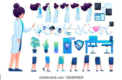 Constructor for creating a doctor women. Create your own character with a Set of hands and feet. Flat 2D vector illustration