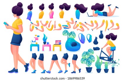 Constructor for creating a Young Girl. Create your own beautiful girl character with a Set of hands and feet. Flat 2D vector illustration 