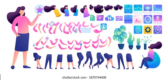 Constructor for creating a Young Girl N3. Create your own character with a Set of hands and feet. Flat 2D characters