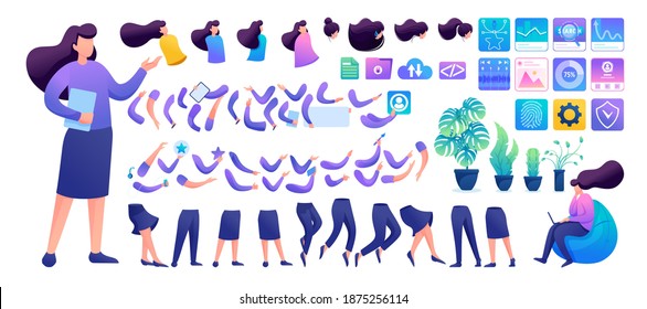 Constructor for creating a Young Girl N7. Create your own character with a Set of hands and feet. Flat 2D characters