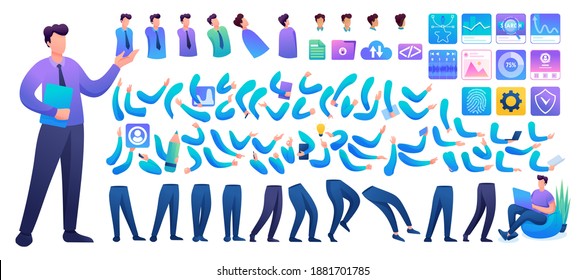 Constructor for creating a Young Man N5. Create your own character with a Set of hands and feet. Flat 2D characters.