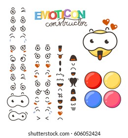 Constructor of cute lovely kawaii emoticon. Doodle cartoon face in childlike manga cartoon style.