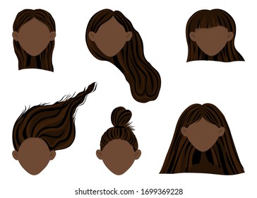 Constructora con cabezas femeninas de piel oscura con diferentes estilos de cabello. Estilo de caricatura. Ilustración del vector