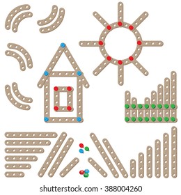 Constructor elements. Wooden set for kids