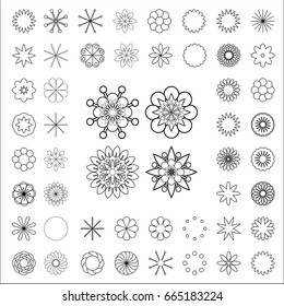 The constructor of flowers. A set of simple elements for creating colors. In the middle - four large flowers, collected from the same simple parts.