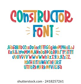 Constructor Font. Funny Ligature Kids Alphabet. Quirky Typographic Design Abc. Decorative Customized Letters Typo.