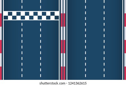 Constructor for race track start-finish line element and lane element. Motorsport background. Vector flat illustration.