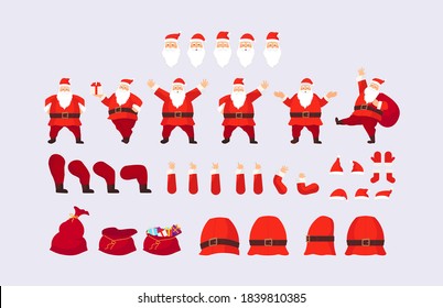 Constructor or Santa Claus. Faces, body part. Hats, mustache, beard, glasses to create different Santa Claus.