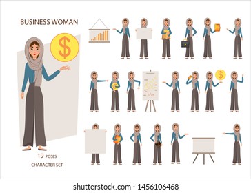 Constructor set of female characters. Girls with financial attributes on white background. Vector illustration