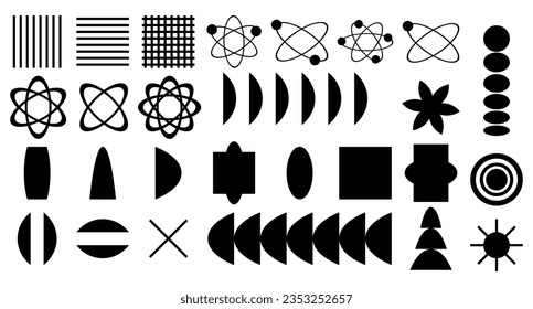 Constructor of trendy geometric postmodern primitive figures. Swiss design collection. Abstract vector illustration.

