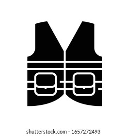 Icono negro de chaleco de construcción, ilustración conceptual, símbolo plano vectorial, signo de glifo.