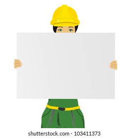 Constructor woman holding an empty board, vector image