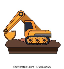 Constrution backhoe vehicle machinery isolated sideview on ground vector illustration graphic design