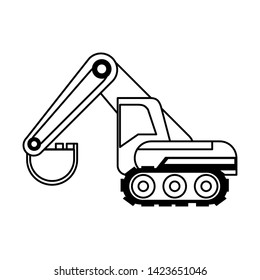 Constrution backhoe vehicle machinery isolated sideview vector illustration graphic design