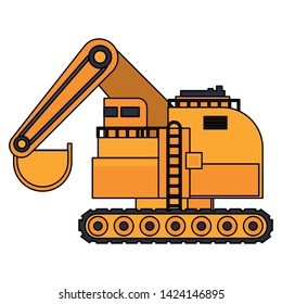 Constrution backhoe vehicle machinery isolated sideview vector illustration graphic design