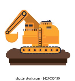 Constrution backhoe vehicle machinery isolated sideview on ground vector illustration graphic design