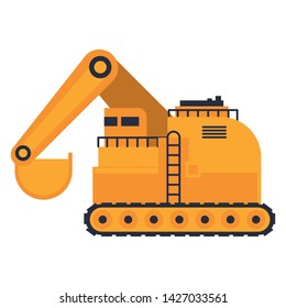 Constrution backhoe vehicle machinery isolated sideview vector illustration graphic design