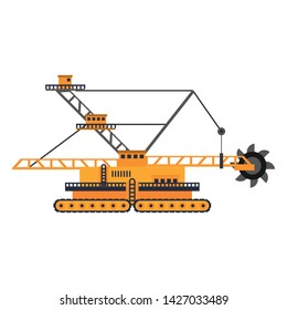 Constrution excavator vehicle machinery isolated sideview vector illustration graphic design