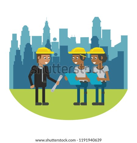 Constuction workers geometric cartoons