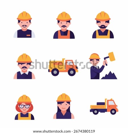 Constuction workers vector set icons