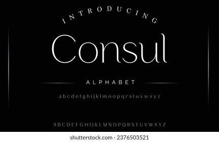 Konsul Elegant Luxus abstrakte Hochzeitsmode Logo Schriftart. Minimale klassische urbane Schriftarten für Logo, Marke etc. Typografie Schrift Groß- und Kleinschreibung und Zahl. Vektorgrafik