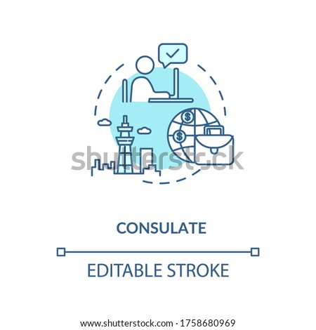 Consulate concept icon. Diplomatic mission. International organisation idea thin line illustration. Foreign country official representative. Vector isolated outline RGB color drawing. Editable stroke