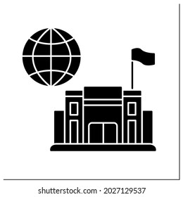 Konsultieren Sie das Symbol für die Glyphe. Büro- oder Konsulatsgerichtsbarkeit. Ausländische Regierung. Diplomatische Mission. Embassy Service Konzept. Flat Schild. Isolierte Silhouette, Vektorgrafik