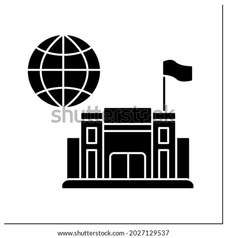 Consulate glyph icon. Office or consul jurisdiction. Foreign government. Diplomatic mission. Embassy service concept. Filled flat sign. Isolated silhouette vector illustration