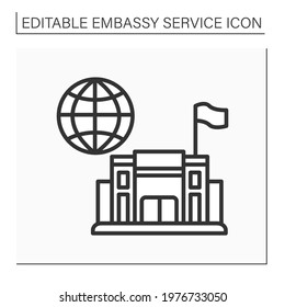 Consulate line icon. Office or consul jurisdiction. Foreign government. Diplomatic mission. Embassy service concept. Isolated vector illustration. Editable stroke