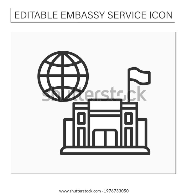 Consulate line icon. Office\
or consul jurisdiction. Foreign government. Diplomatic mission.\
Embassy service concept. Isolated vector illustration. Editable\
stroke