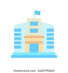 Icono de color plano de la mini ilustración de la oficina del consulado, uso para las guerras comerciales, economía, negocio, finanzas, competencia económica, UI, kit de UX, App y desarrollo de Web, digital o impreso.
