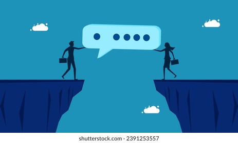 Consult with each other to solve problems. Businessmen help bridge the gap with speech bubbles