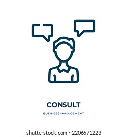 Consult icon. Linear vector illustration from business management collection. Outline consult icon vector. Thin line symbol for use on web and mobile apps, logo, print media.