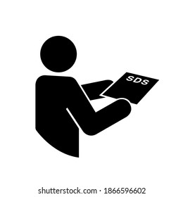 Consulte Icono negro de hoja SDS, Ilustración vectorial, Aislar en etiqueta de fondo blanco. EPS10
