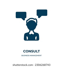 consult vector icon. consult, business, consulting filled icons from flat business management concept. Isolated black glyph icon, vector illustration symbol element for web design and mobile apps