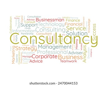 Plantilla de nube de palabras de consultoría. Concepto de gestión de consejeros Vector tagcloud fondo.