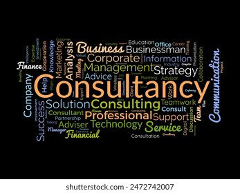 Plantilla de nube de palabras de consultoría. Concepto de gestión de consejeros Vector tagcloud fondo.