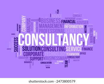 Plantilla de nube de palabras de consultoría. Concepto de gestión de consejeros Vector tagcloud fondo.