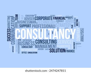 Plantilla de nube de palabras de consultoría. Concepto de gestión de consejeros Vector tagcloud fondo.