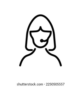 Consultant line icon. Dispatcher, operator, call center, technical support, assistance, office, work, woman, microphone, call. Communication concept. Vector black line icon on a white background